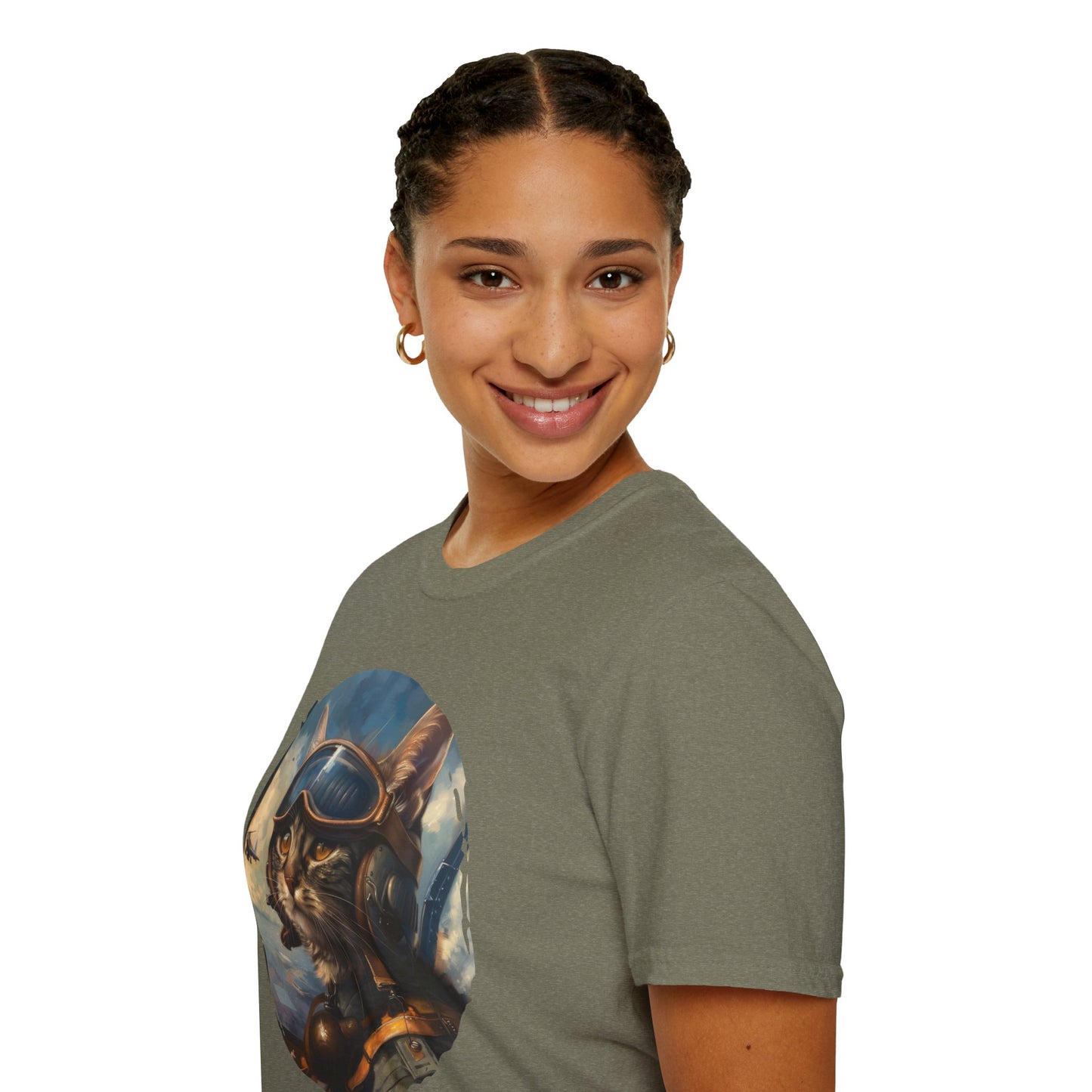 Cat Fighter Pilot - Unisex Softstyle T-Shirt