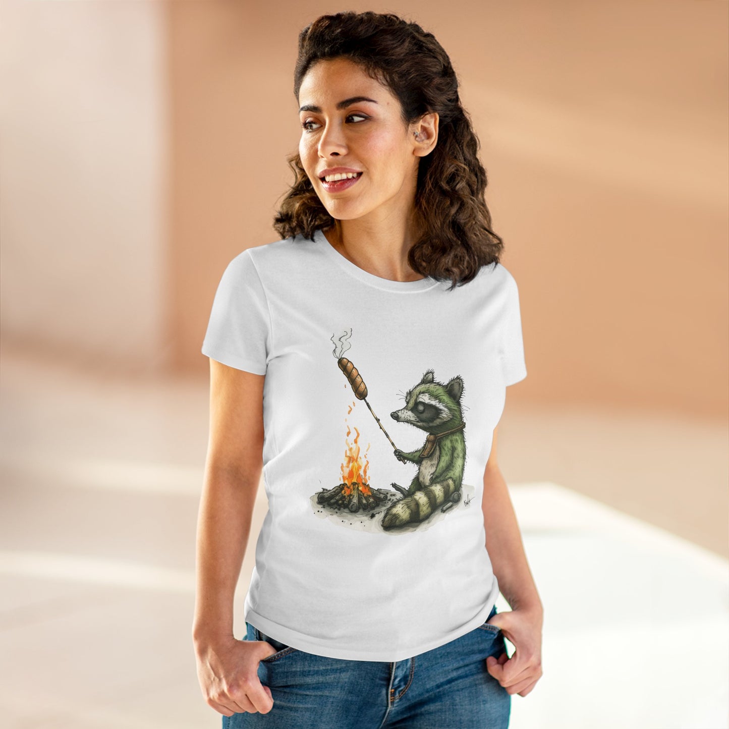 Raccoon Campfire - Women's Midweight Cotton Tee