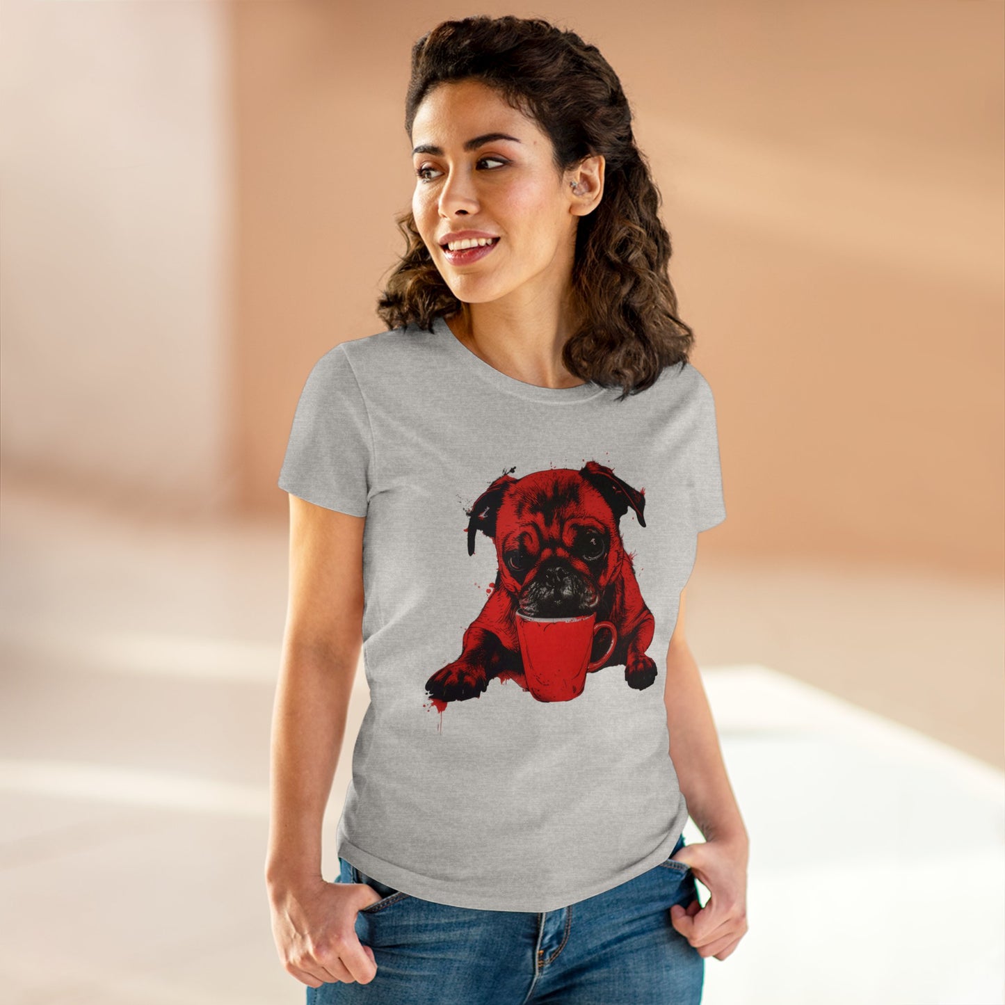 Dog Likes Coffee - Women's Midweight Cotton Tee