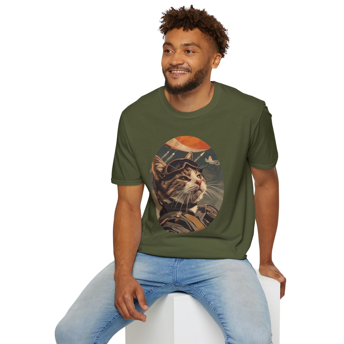 Cat Fighter Pilot - Unisex Softstyle T-Shirt