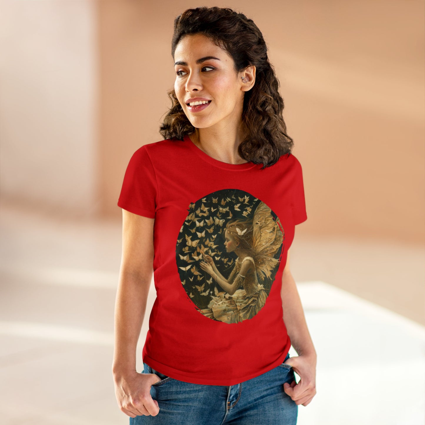 Fairy and Butterflies - Fantasy - Women's Midweight Cotton Tee