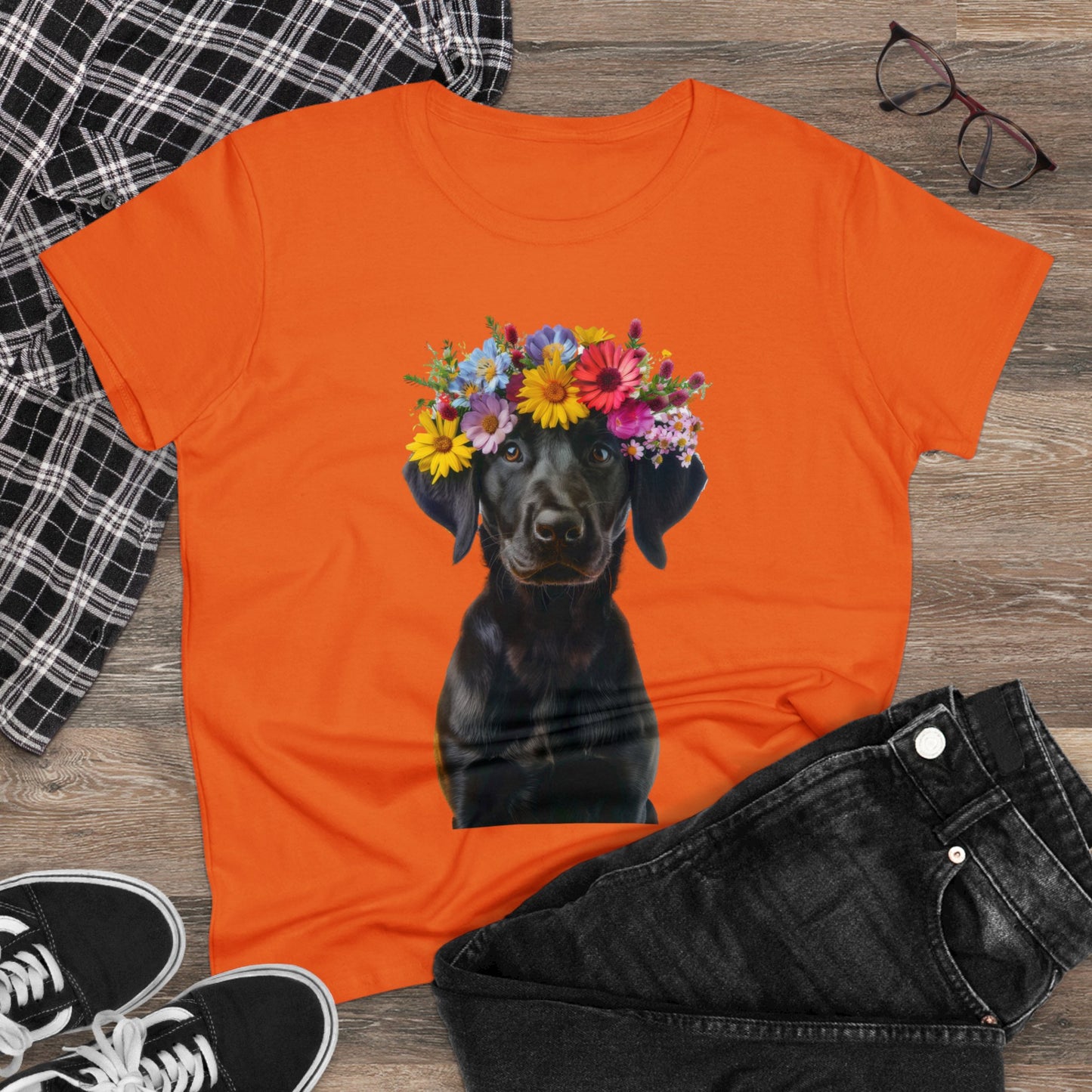 Dog's Flower Crown - Women's Midweight Cotton Tee