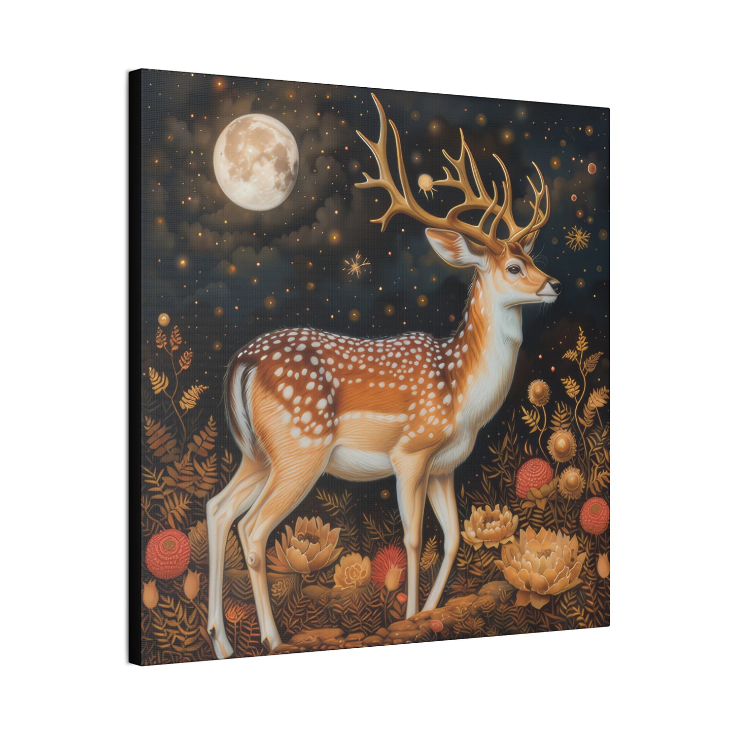 Deer and Moon - Canvas Stretched, 0.75"