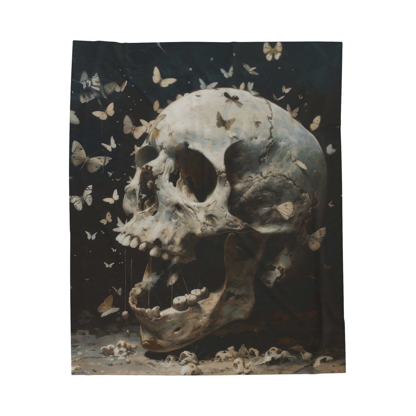 Skull and Moths - Velveteen Plush Blanket