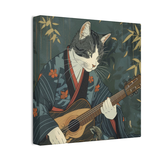 Japanese Kitty Guitarist - Canvas Stretched, 0.75" - Canvas Stretched, 0.75"