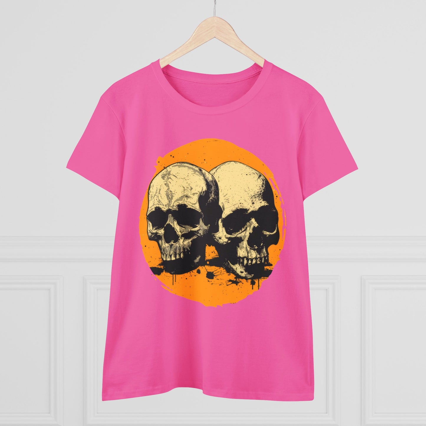 Skulls on Orange - Women's Midweight Cotton Tee