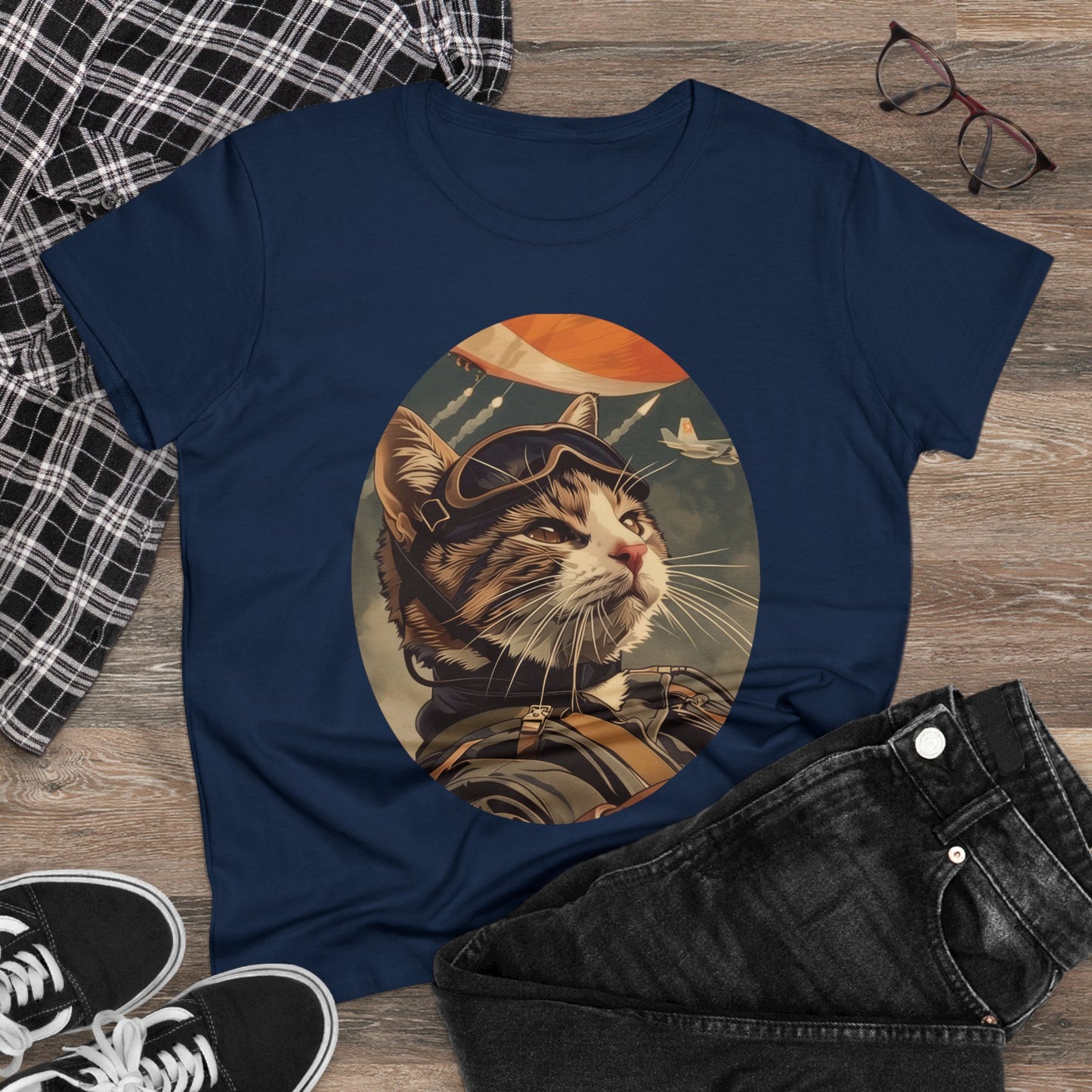 Kitty Fighter Pilot - Women's Midweight Cotton Tee