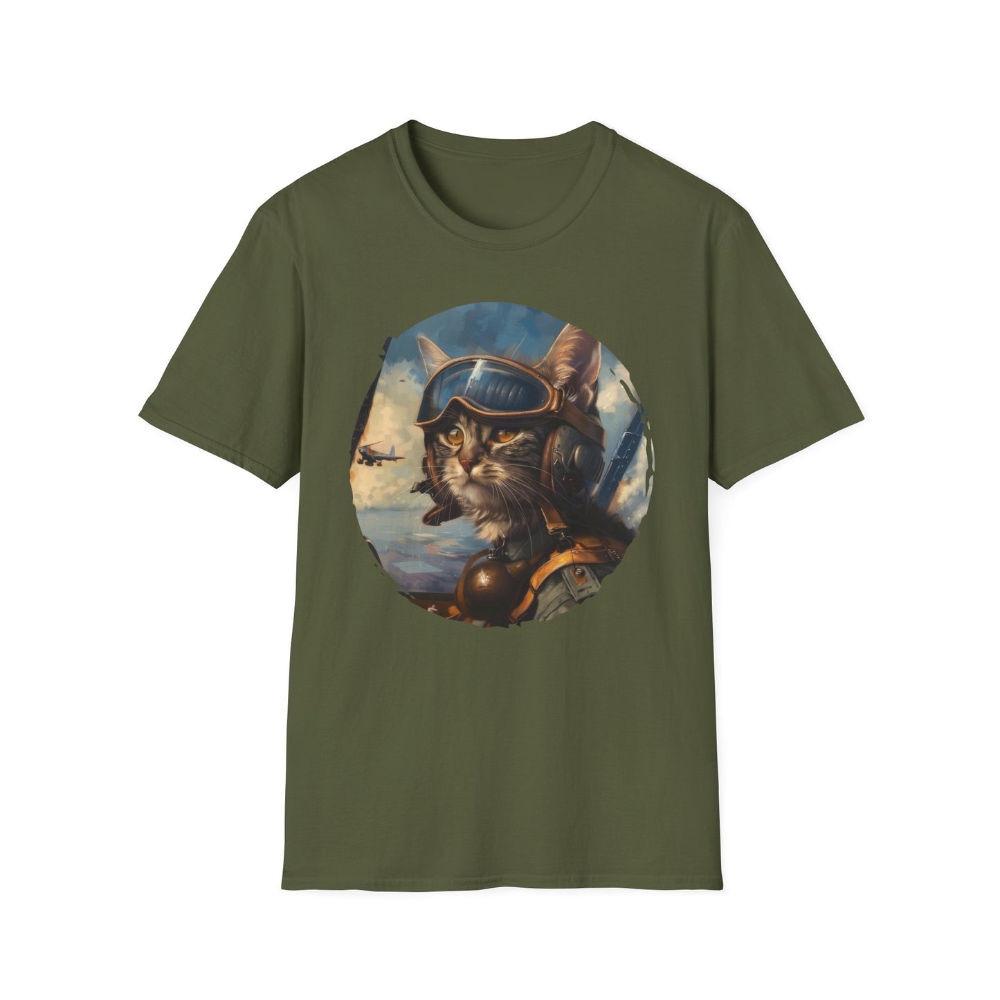 Cat Fighter Pilot - Unisex Softstyle T-Shirt