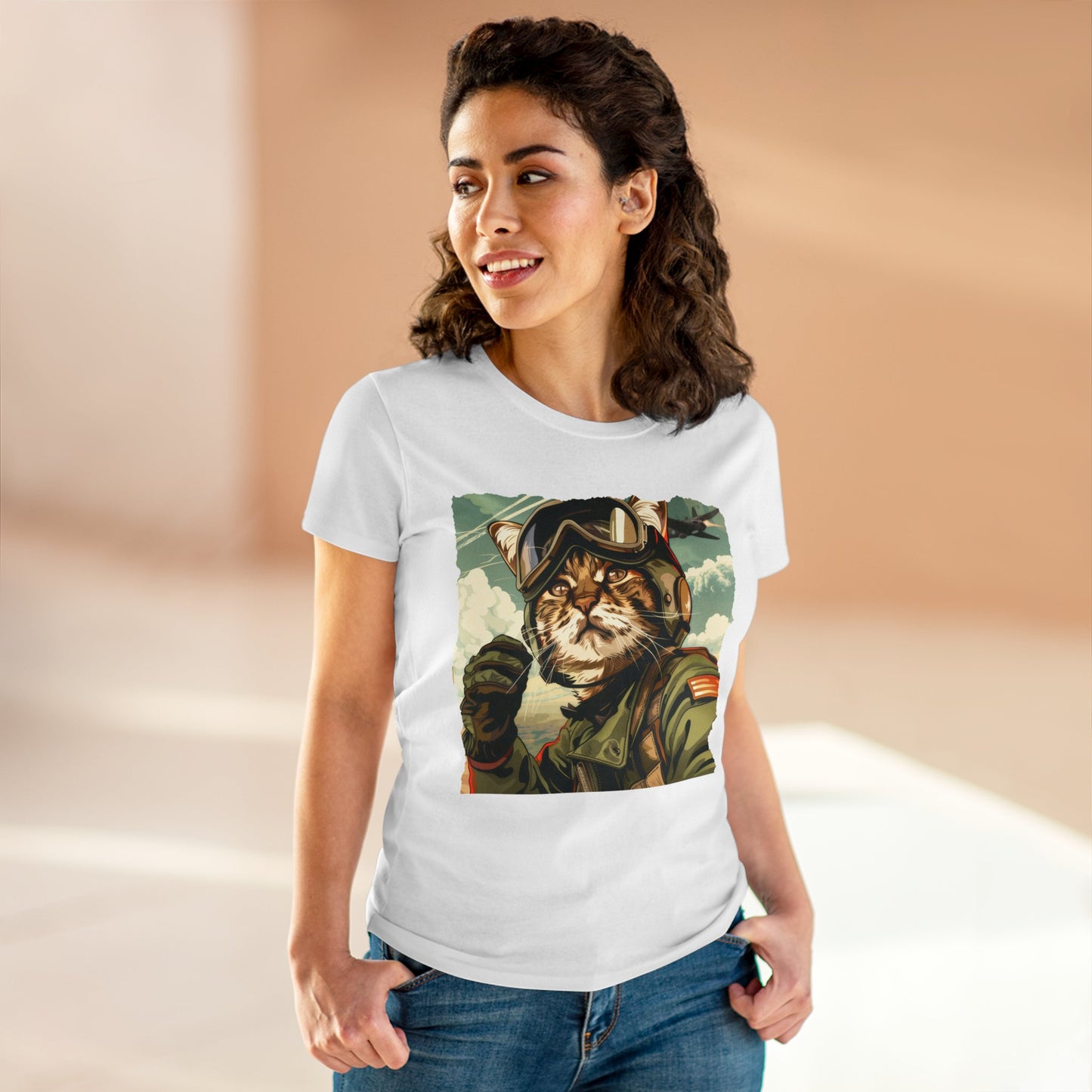 Kitty Fighter Pilot - Women's Midweight Cotton Tee