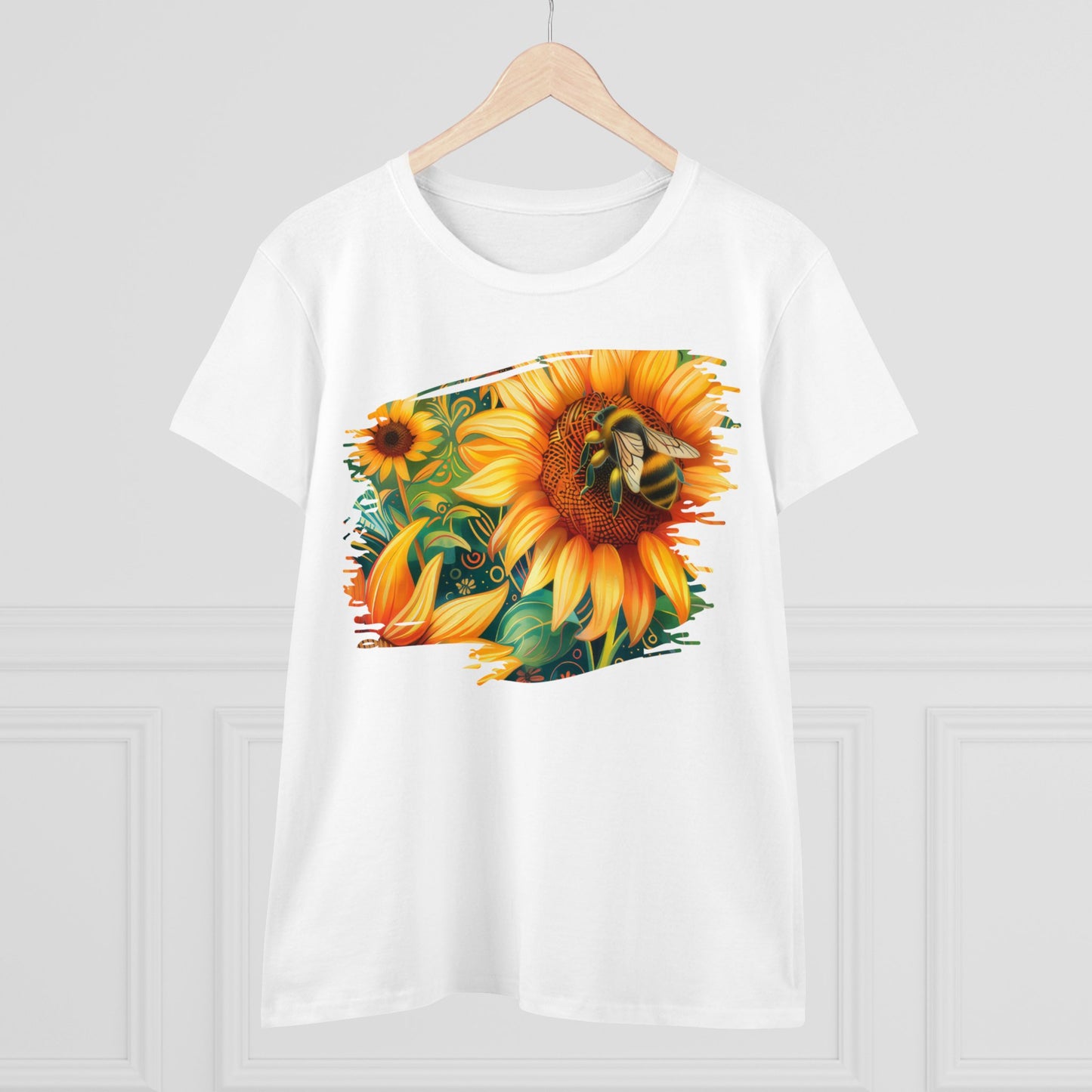 Sunflowers and Bee - Women's Midweight Cotton Tee