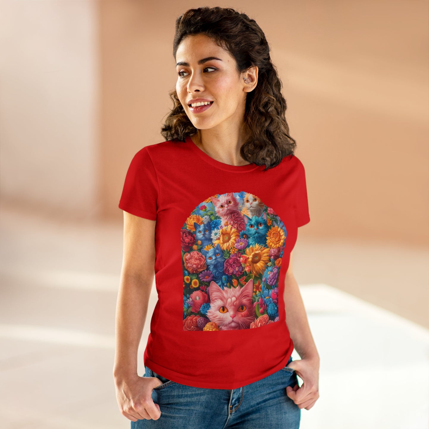 Cats and Flowers - Women's Midweight Cotton Tee