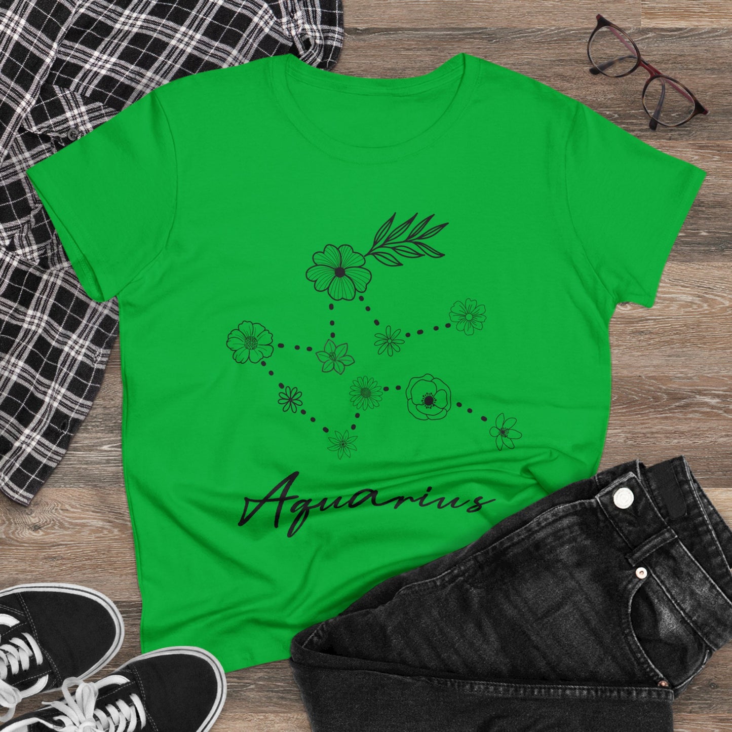 Flower Constellation - Aquarius - Astrology - Women's Midweight Cotton Tee