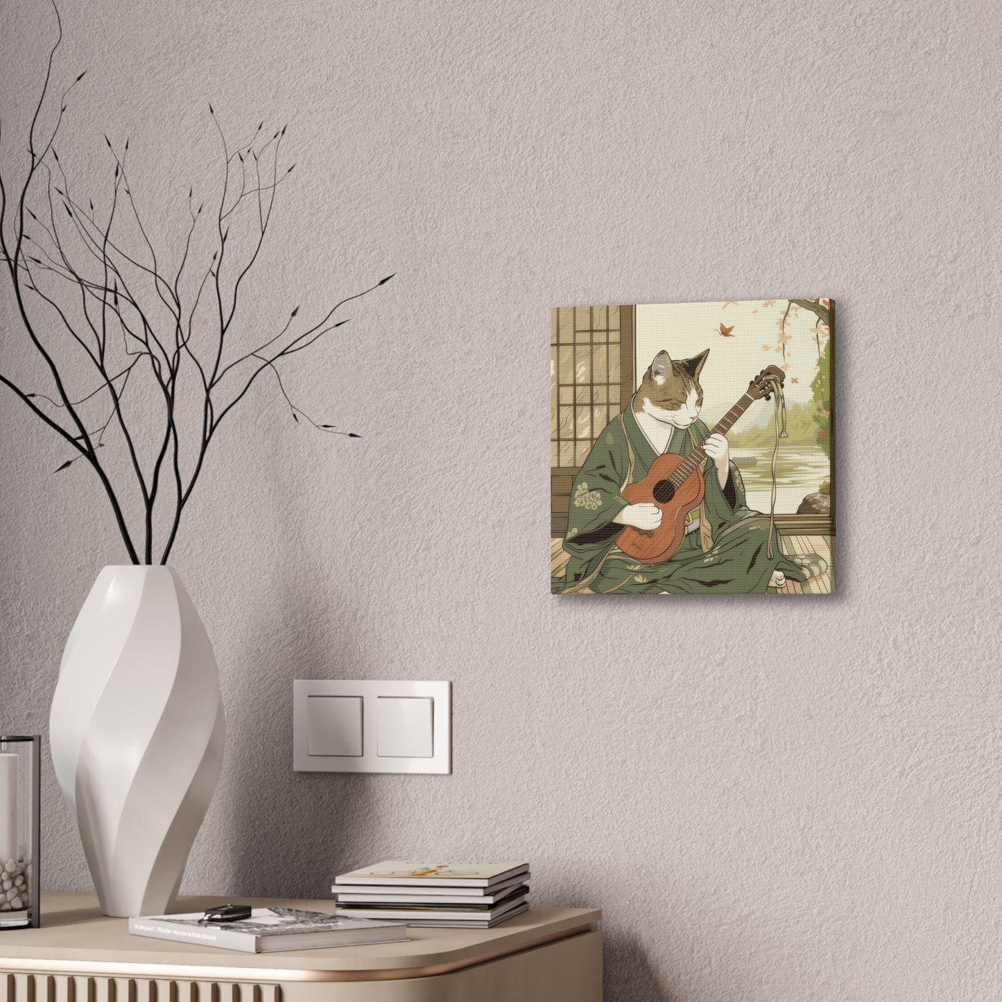 Japanese Kitty Guitarist - Canvas Stretched, 0.75" - Canvas Stretched, 0.75"