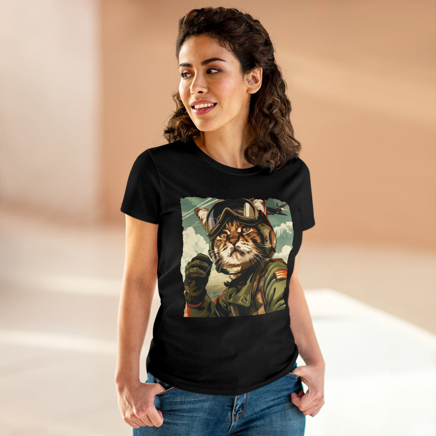 Kitty Fighter Pilot - Women's Midweight Cotton Tee