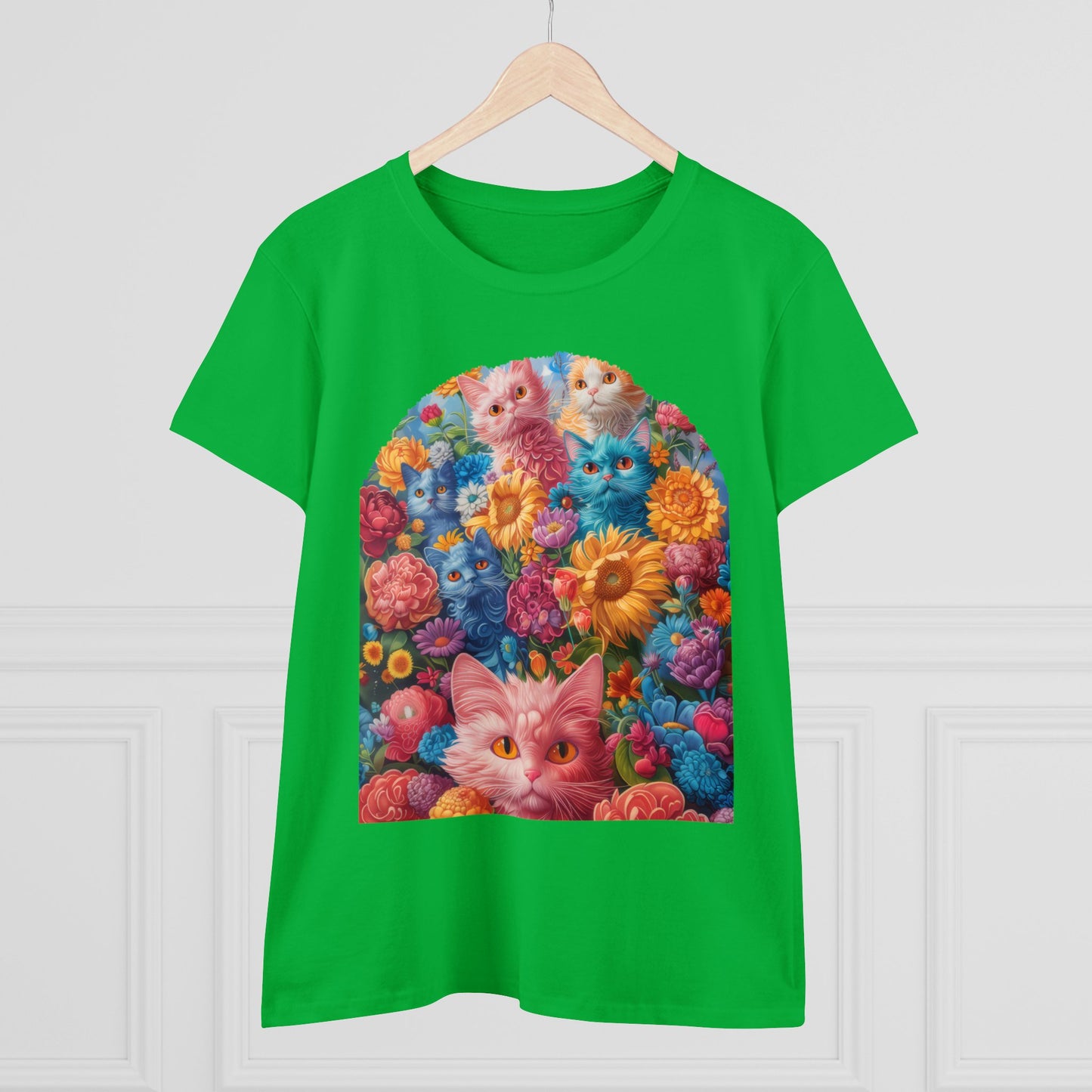 Cats and Flowers - Women's Midweight Cotton Tee