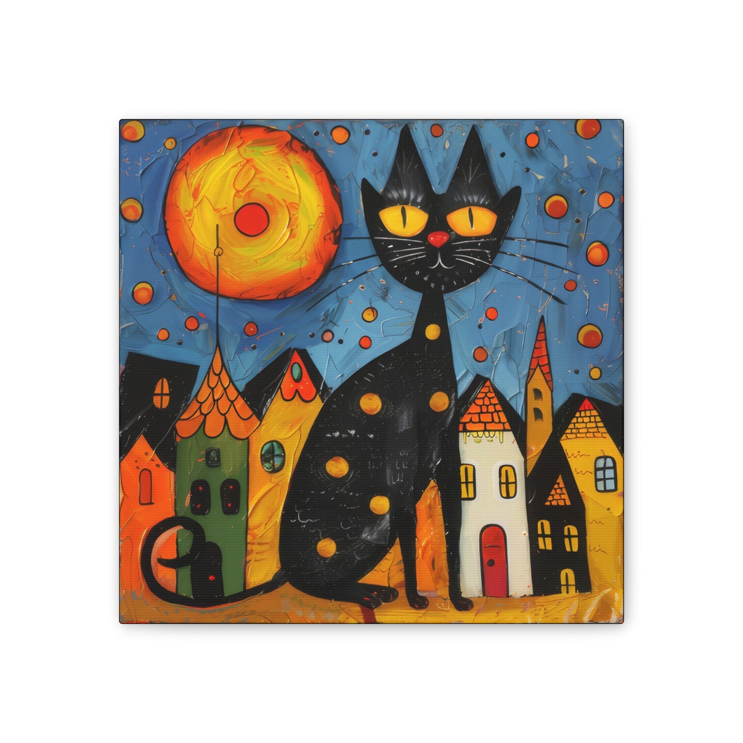 Folk Art Kitty - Canvas Stretched, 0.75" - Canvas Stretched, 0.75"