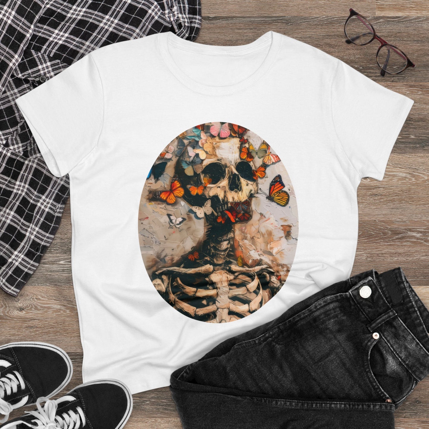 Skeleton and Butterflies - Women's Midweight Cotton Tee