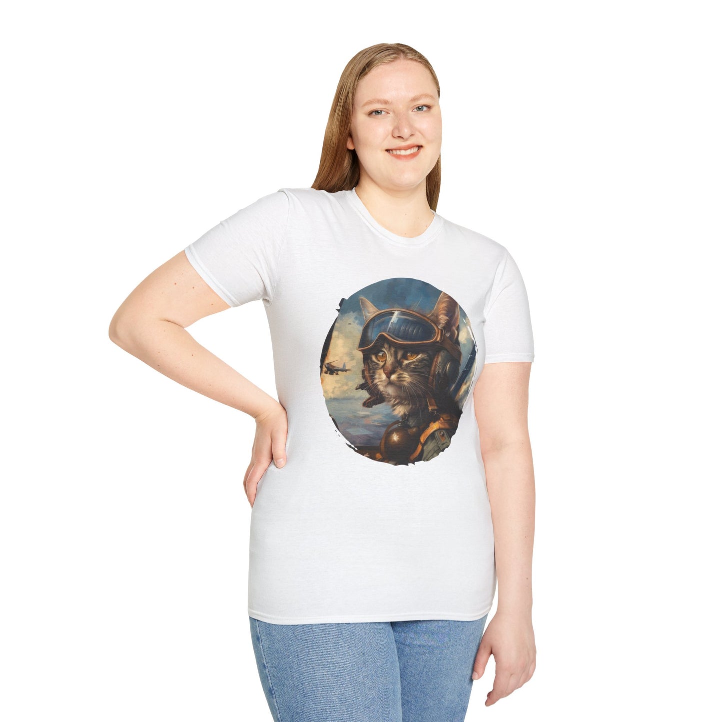 Cat Fighter Pilot - Unisex Softstyle T-Shirt