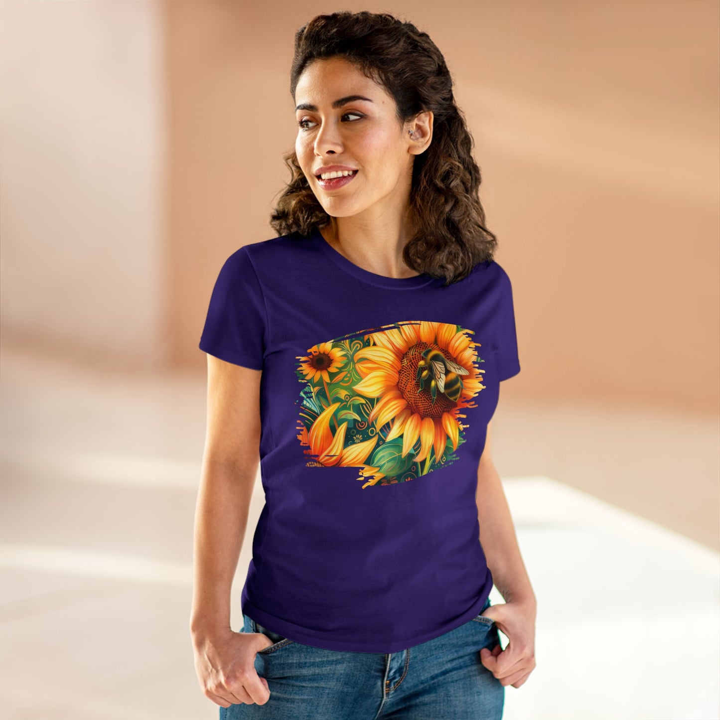 Sunflowers and Bee - Women's Midweight Cotton Tee