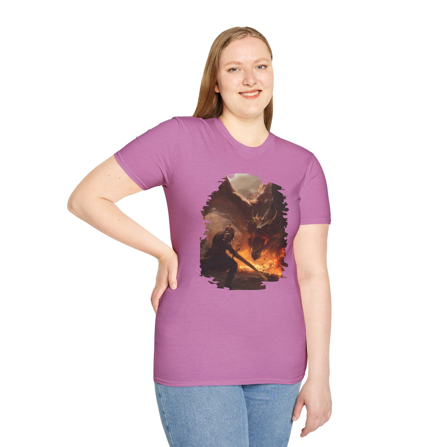 Fighter and Dragon - Unisex Softstyle T-Shirt