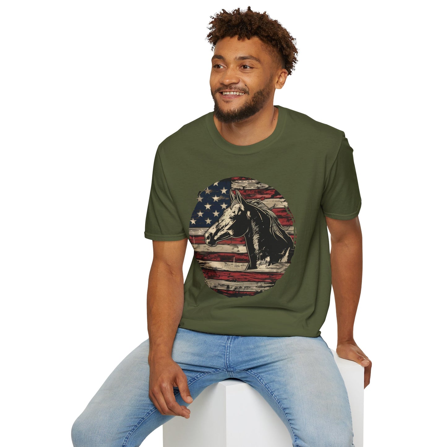 Horse and Flag - Unisex Softstyle T-Shirt