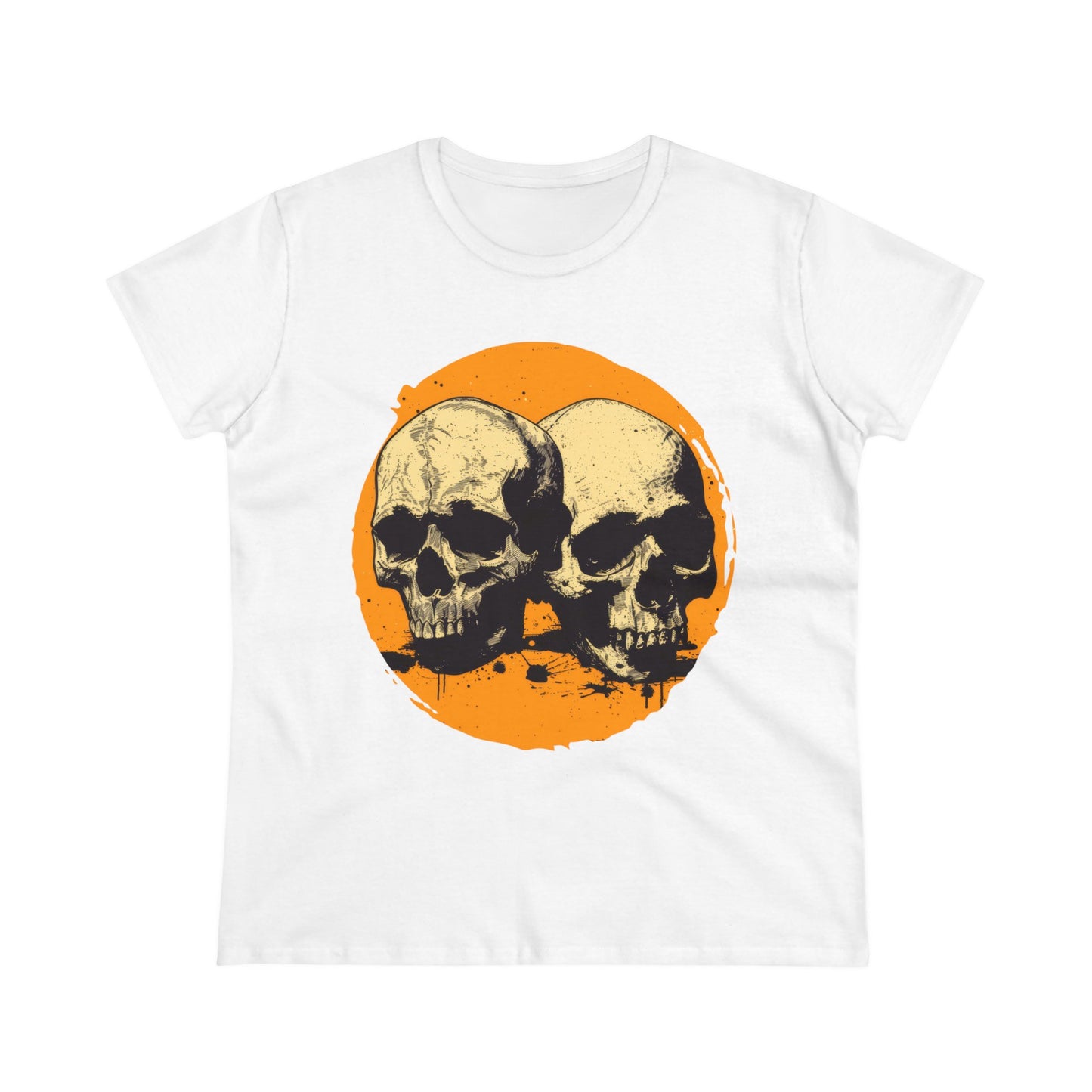 Skulls on Orange - Women's Midweight Cotton Tee