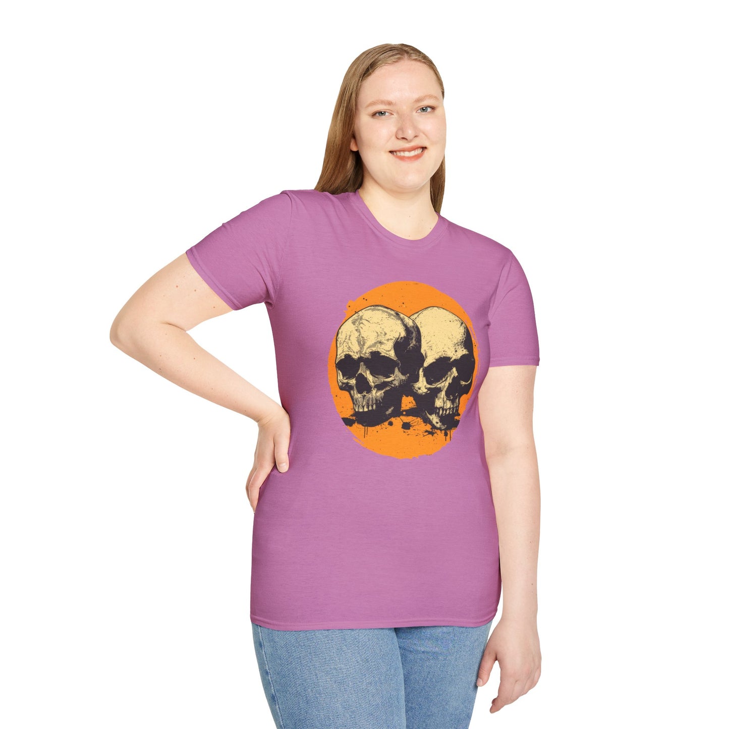 Skulls on Orange - Unisex Softstyle T-Shirt