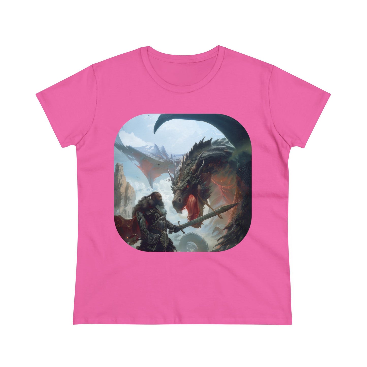 Fighter and Dragon - Fantasy - Women's Midweight Cotton Tee