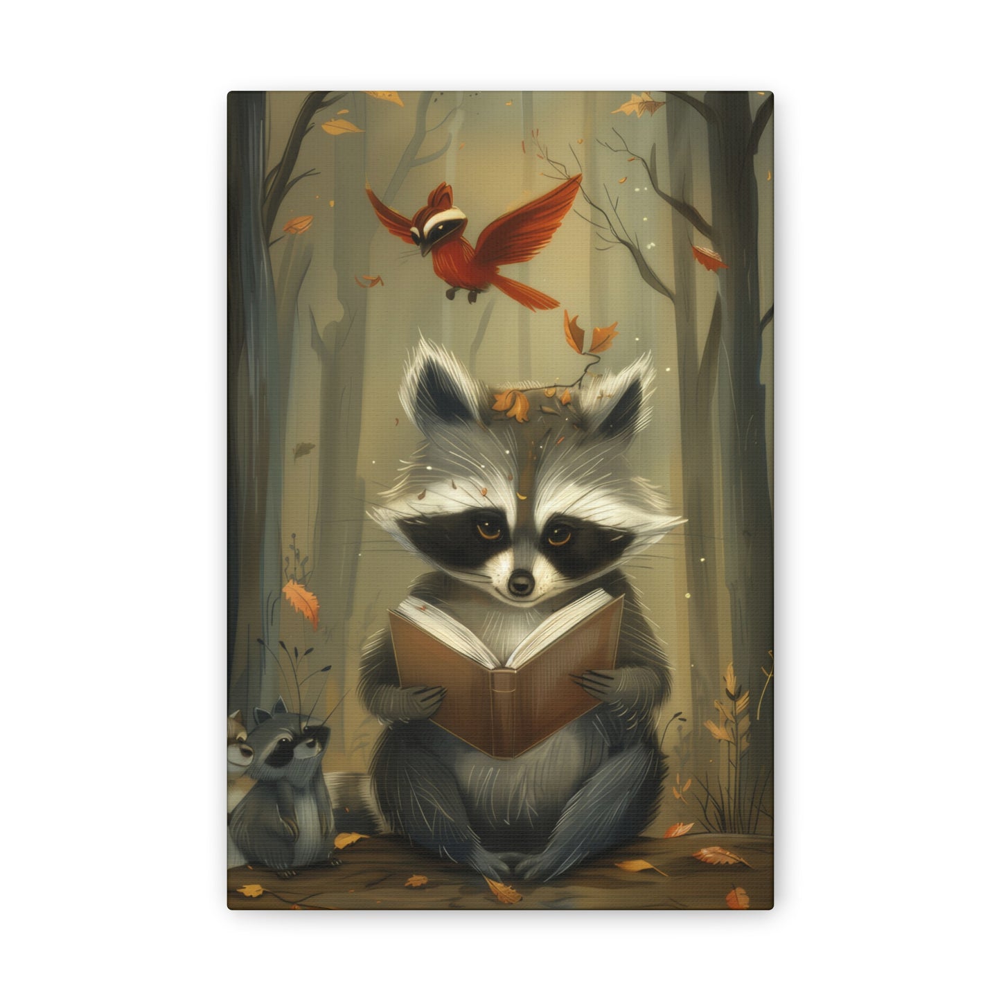 Reading Raccoon - Canvas Stretched, 0.75"