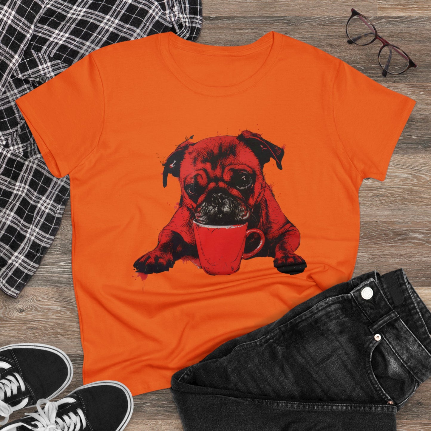 Dog Likes Coffee - Women's Midweight Cotton Tee