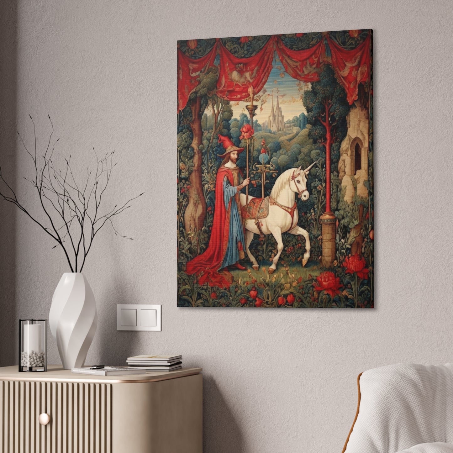 Mage and the Unicorn Tapestry - Canvas Stretched, 0.75"