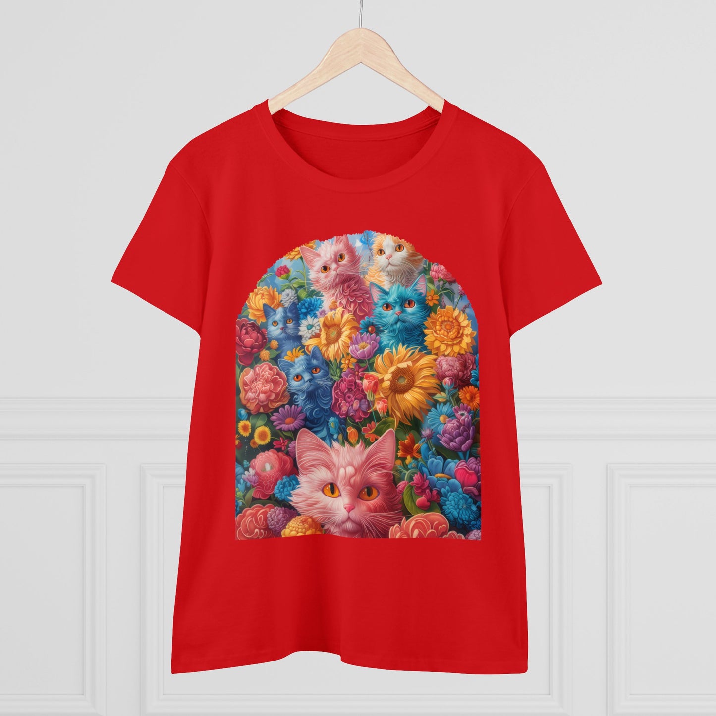 Cats and Flowers - Women's Midweight Cotton Tee