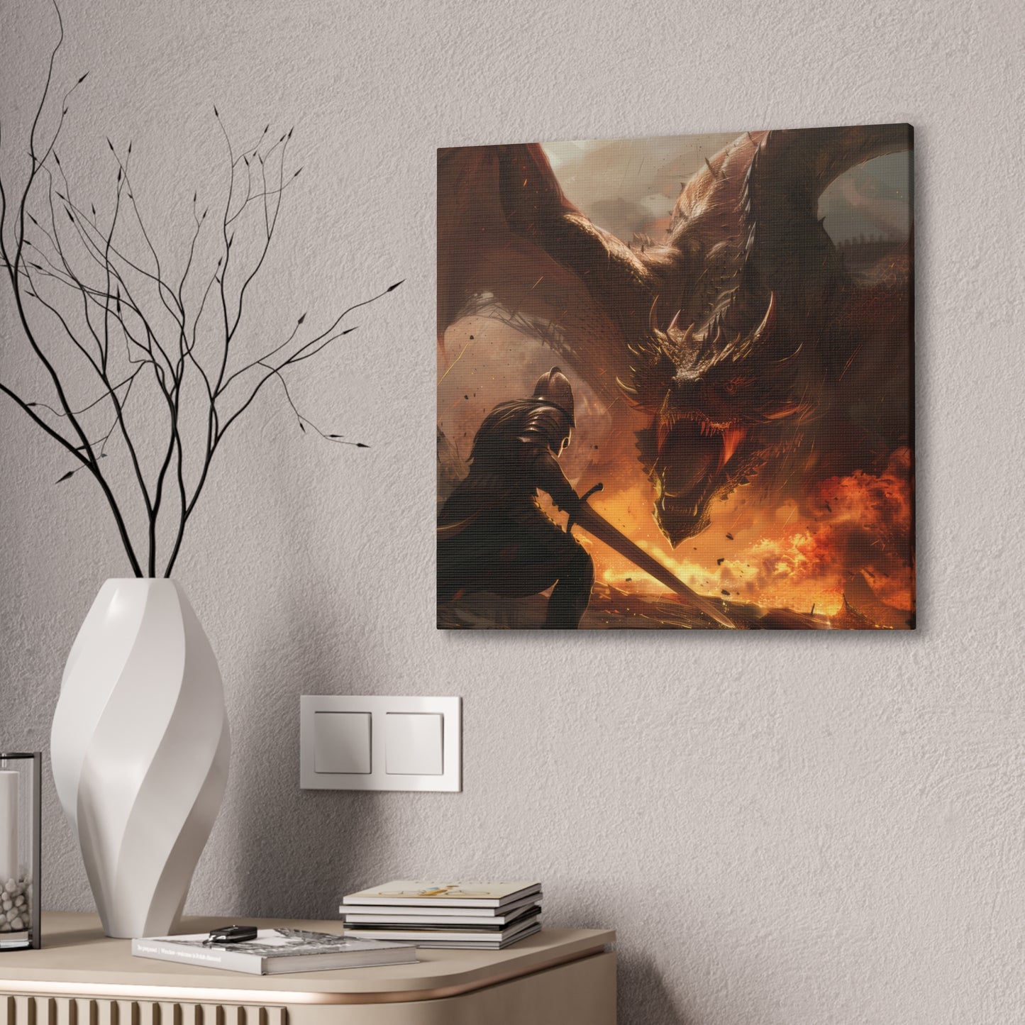 Fighter and Dragon - Canvas Stretched, 0.75"