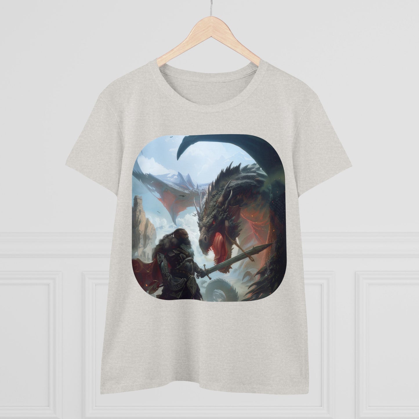 Fighter and Dragon - Fantasy - Women's Midweight Cotton Tee