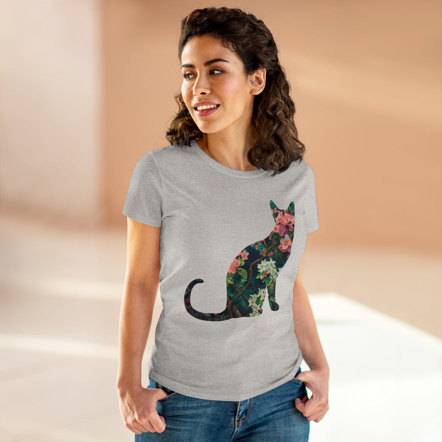 Flowery Cat - Women's Midweight Cotton Tee