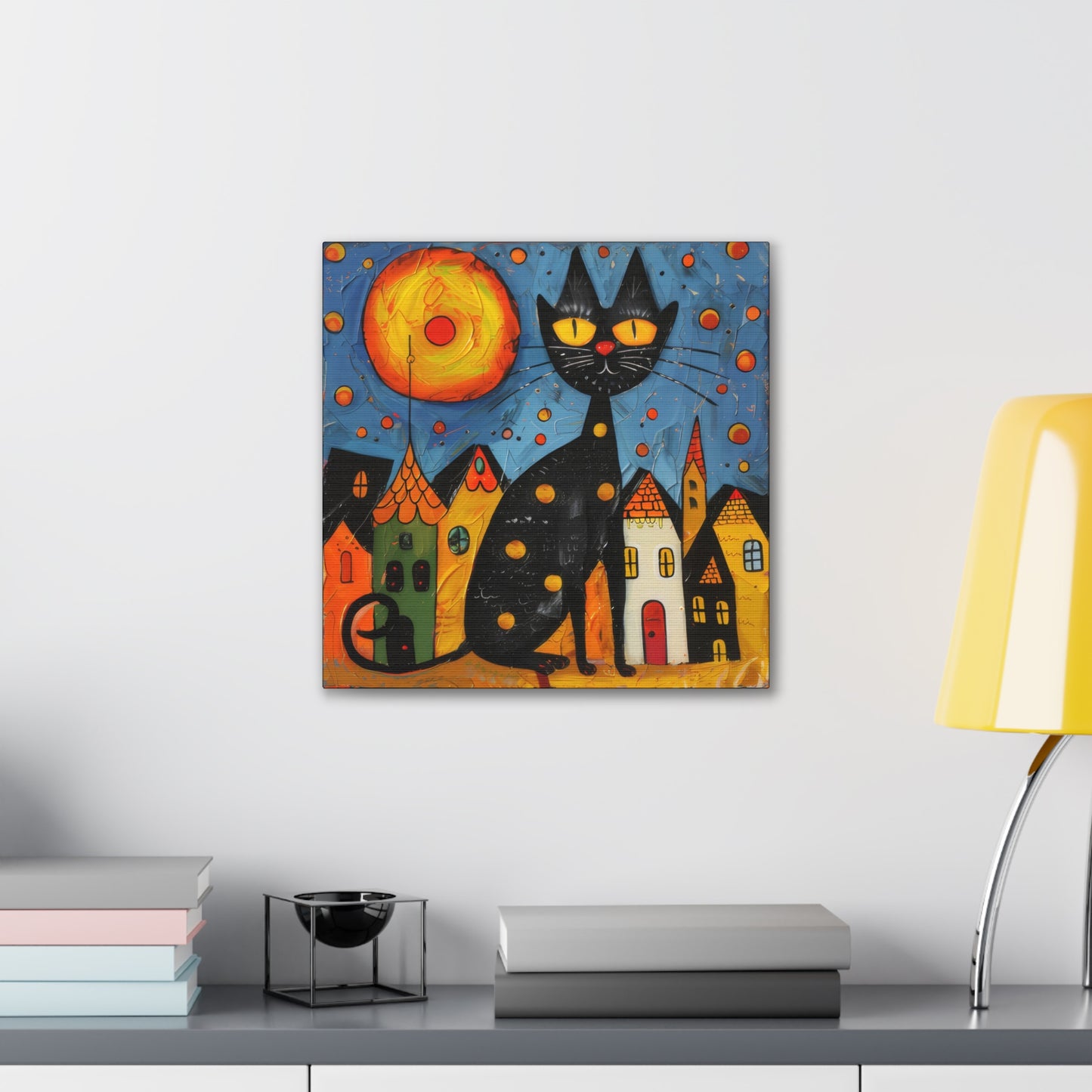 Folk Art Kitty - Canvas Stretched, 0.75" - Canvas Stretched, 0.75"