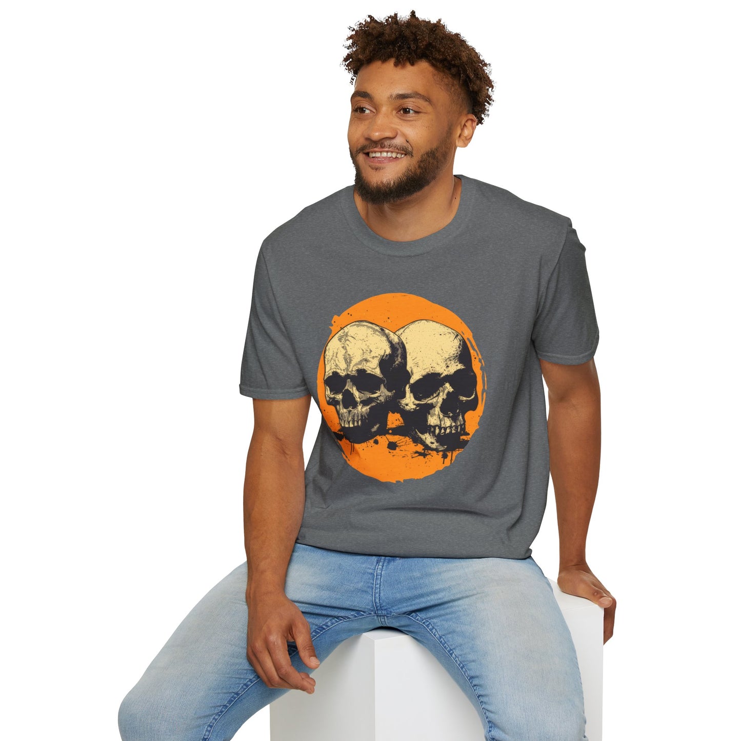 Skulls on Orange - Unisex Softstyle T-Shirt