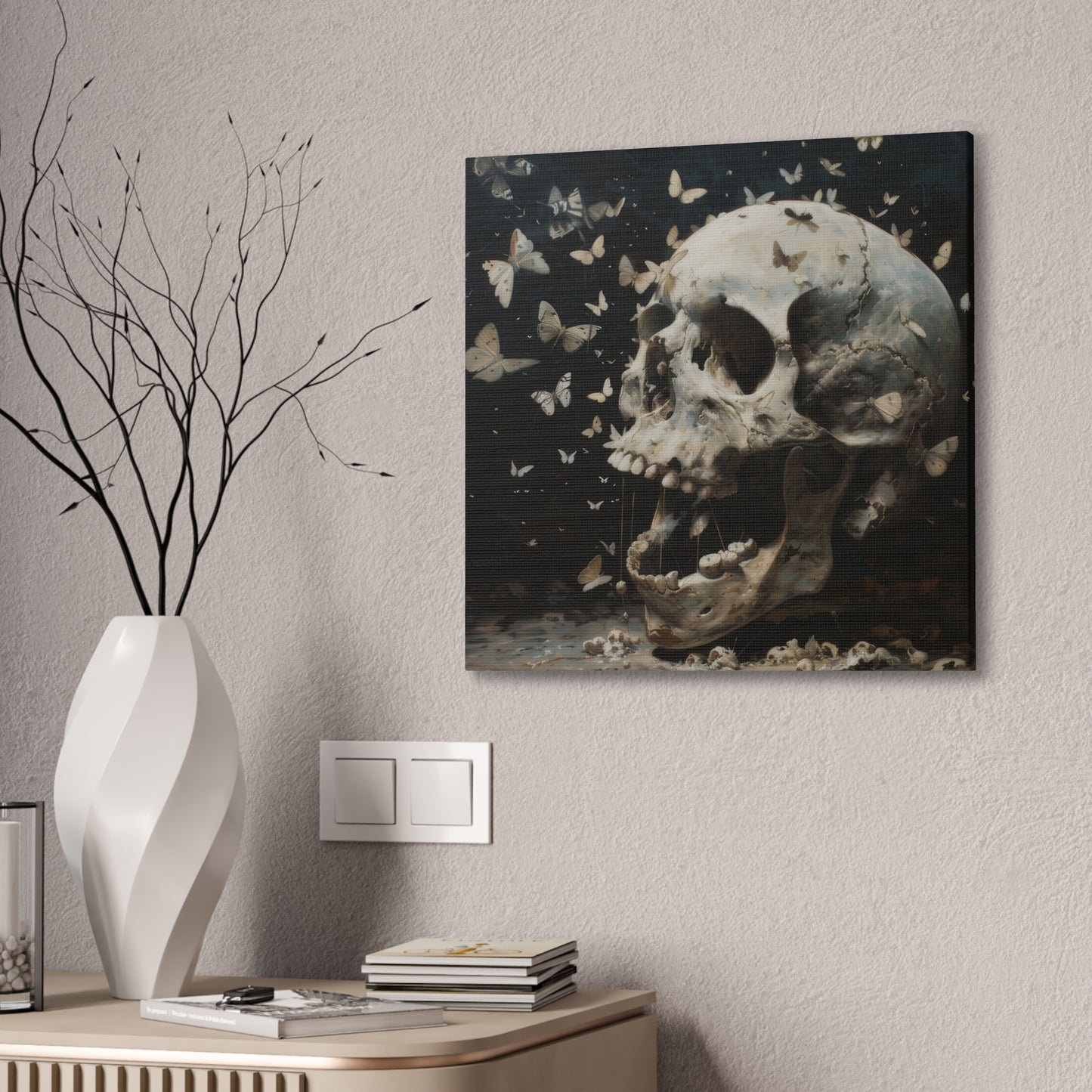 Skull and Butterflies - Canvas Stretched, 0.75"