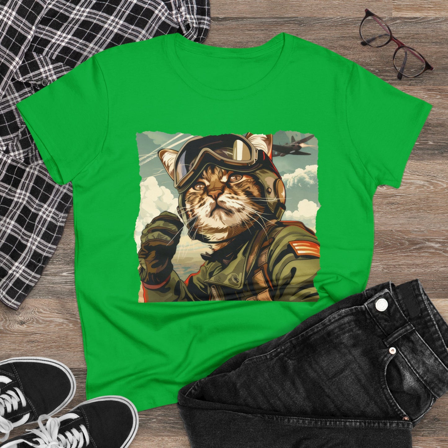 Kitty Fighter Pilot - Women's Midweight Cotton Tee