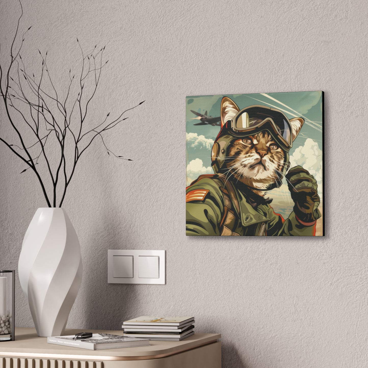 Kitty Fighter Pilot - Canvas Stretched, 0.75"