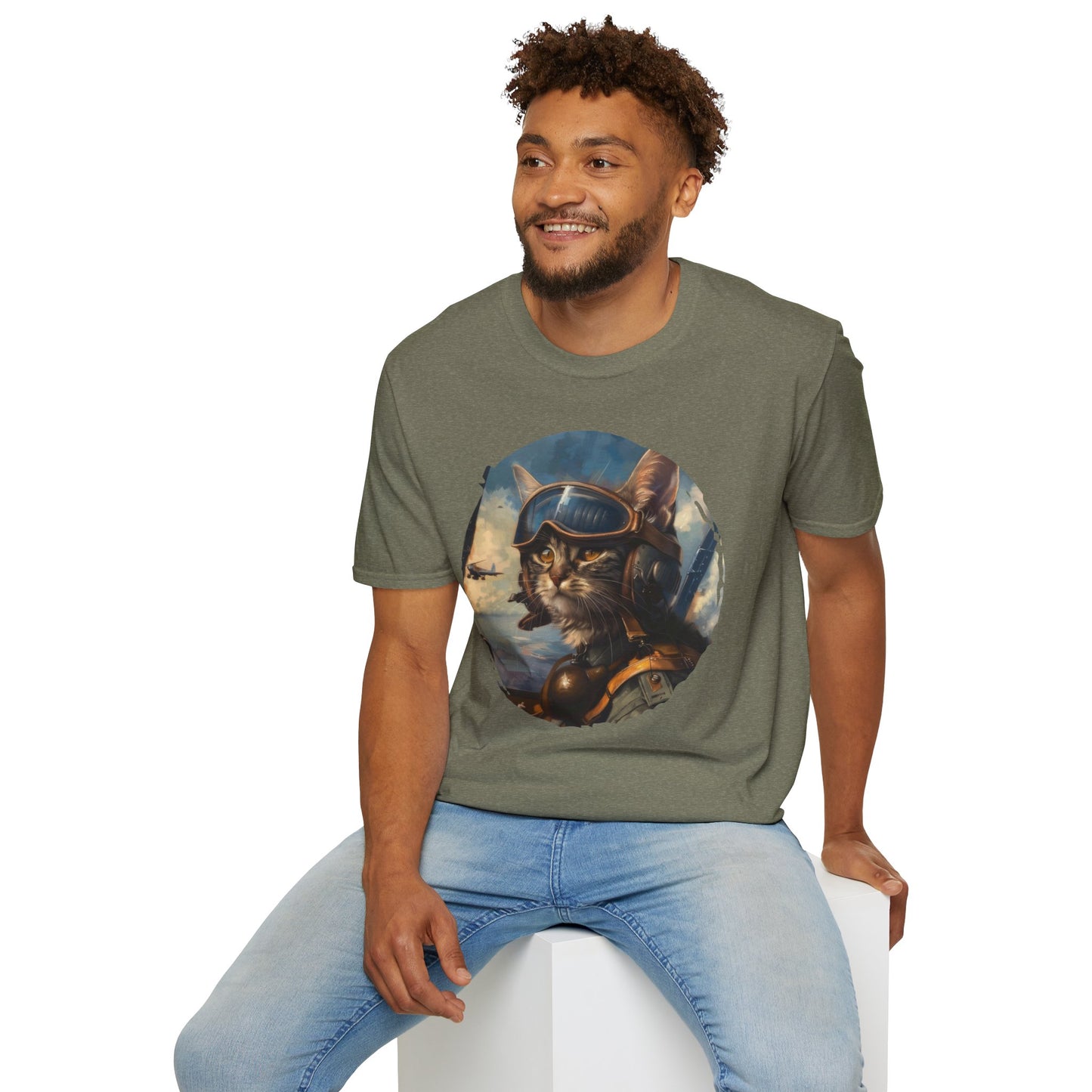 Cat Fighter Pilot - Unisex Softstyle T-Shirt