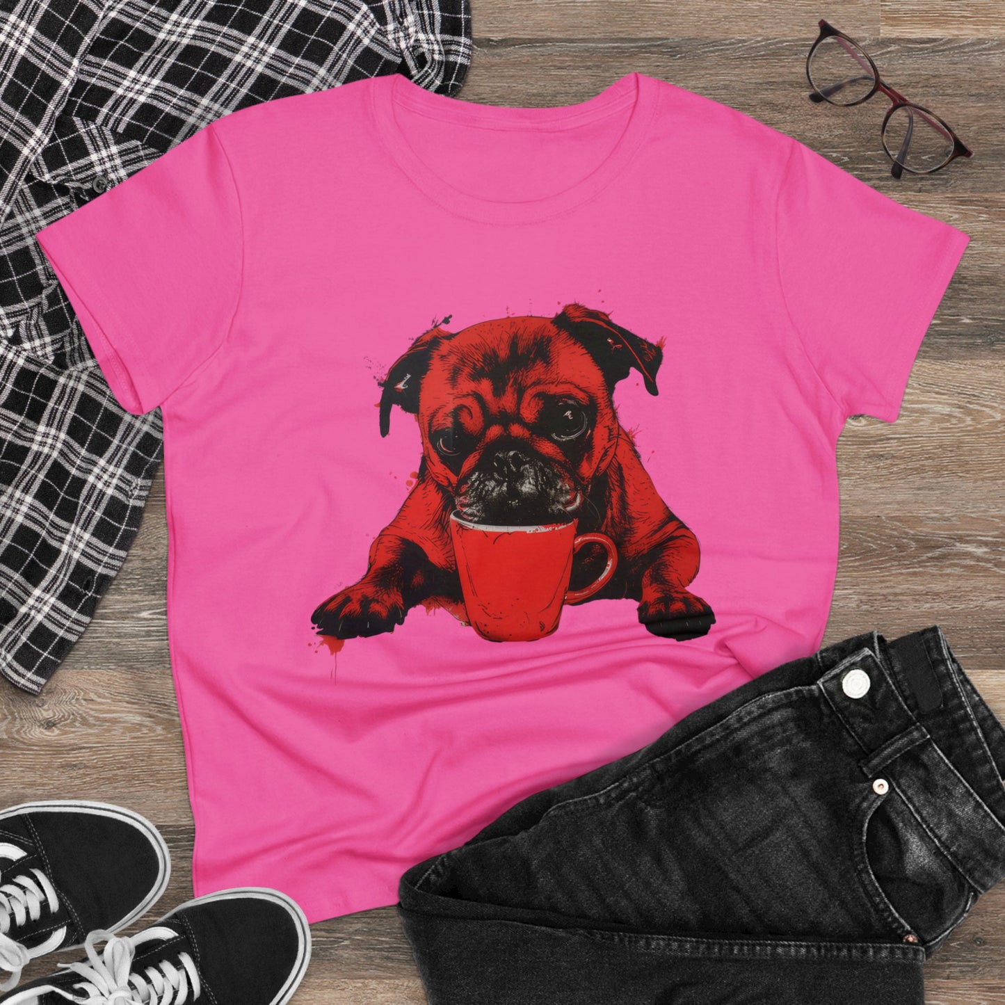 Dog Likes Coffee - Women's Midweight Cotton Tee