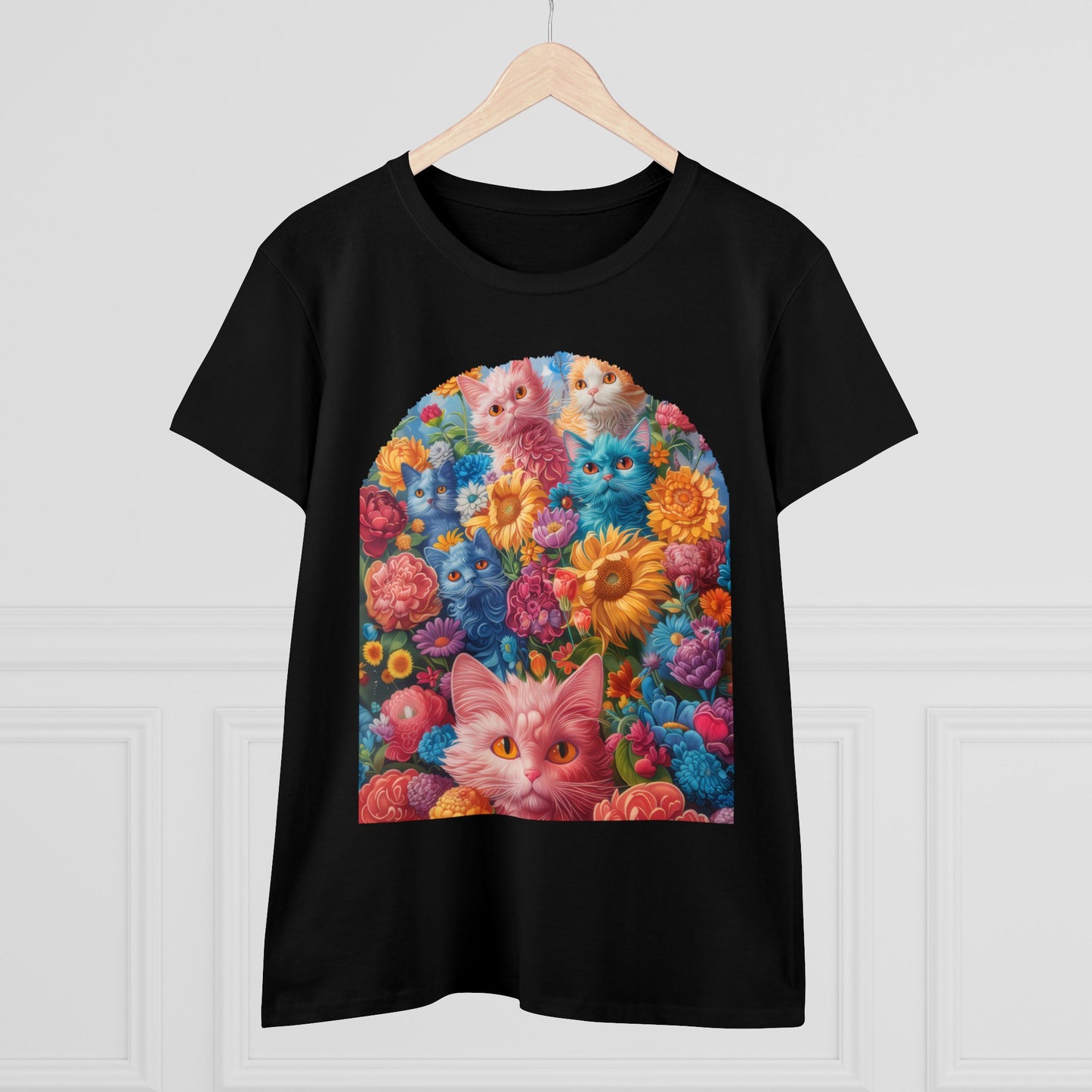 Cats and Flowers - Women's Midweight Cotton Tee