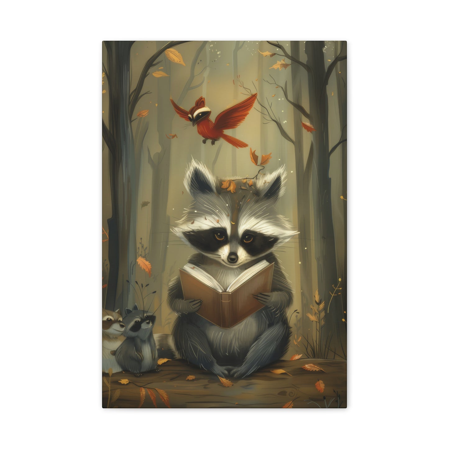 Reading Raccoon - Canvas Stretched, 0.75"