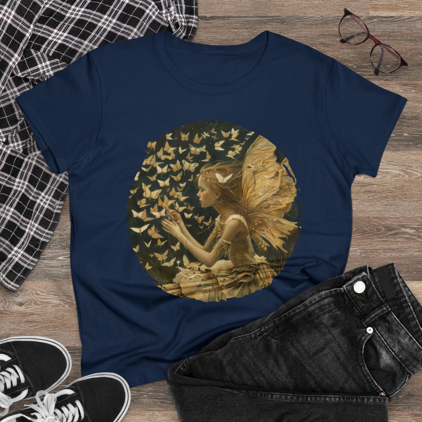 Fairy and Butterflies - Fantasy - Women's Midweight Cotton Tee