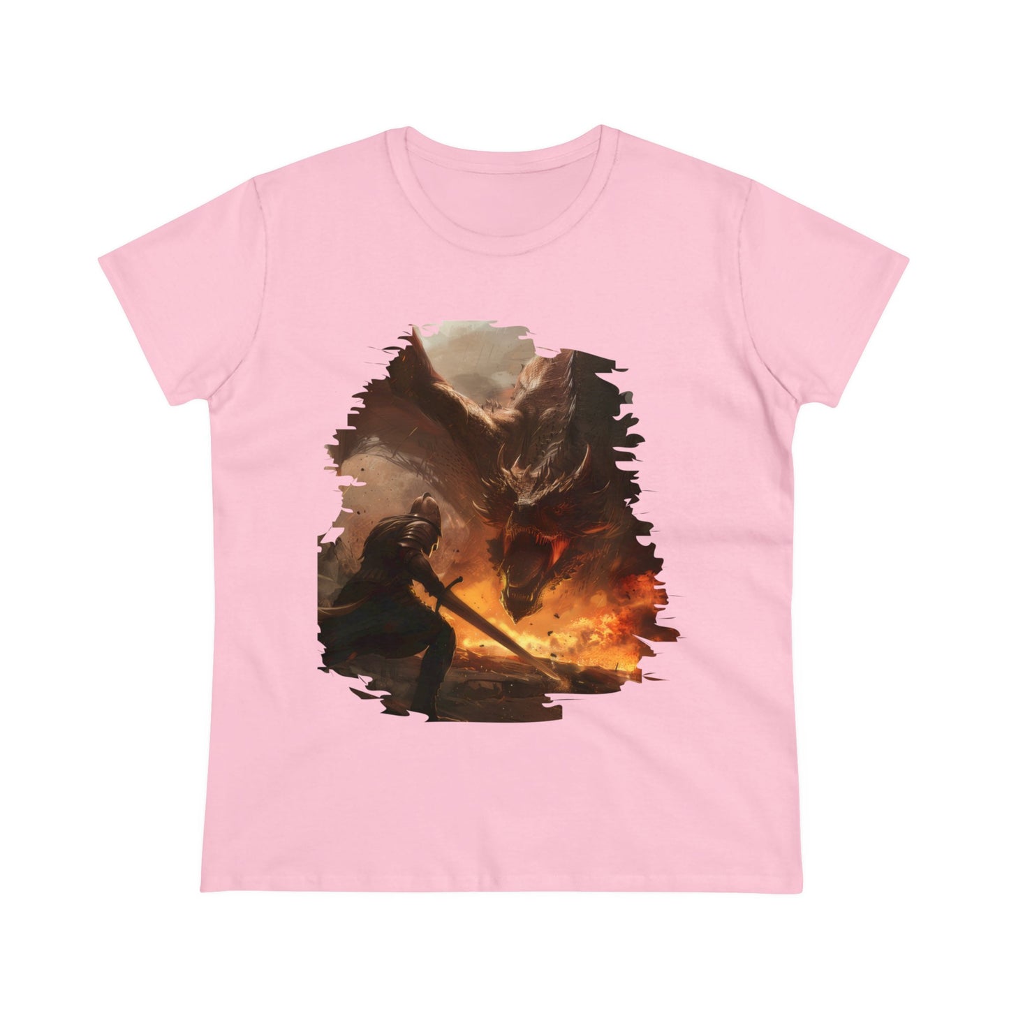 Fighter and Dragon - Fantasy - Women's Midweight Cotton Tee