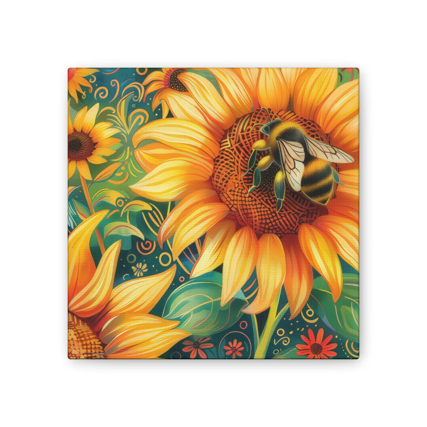 Sunflower and Bee - Canvas Stretched, 0.75"