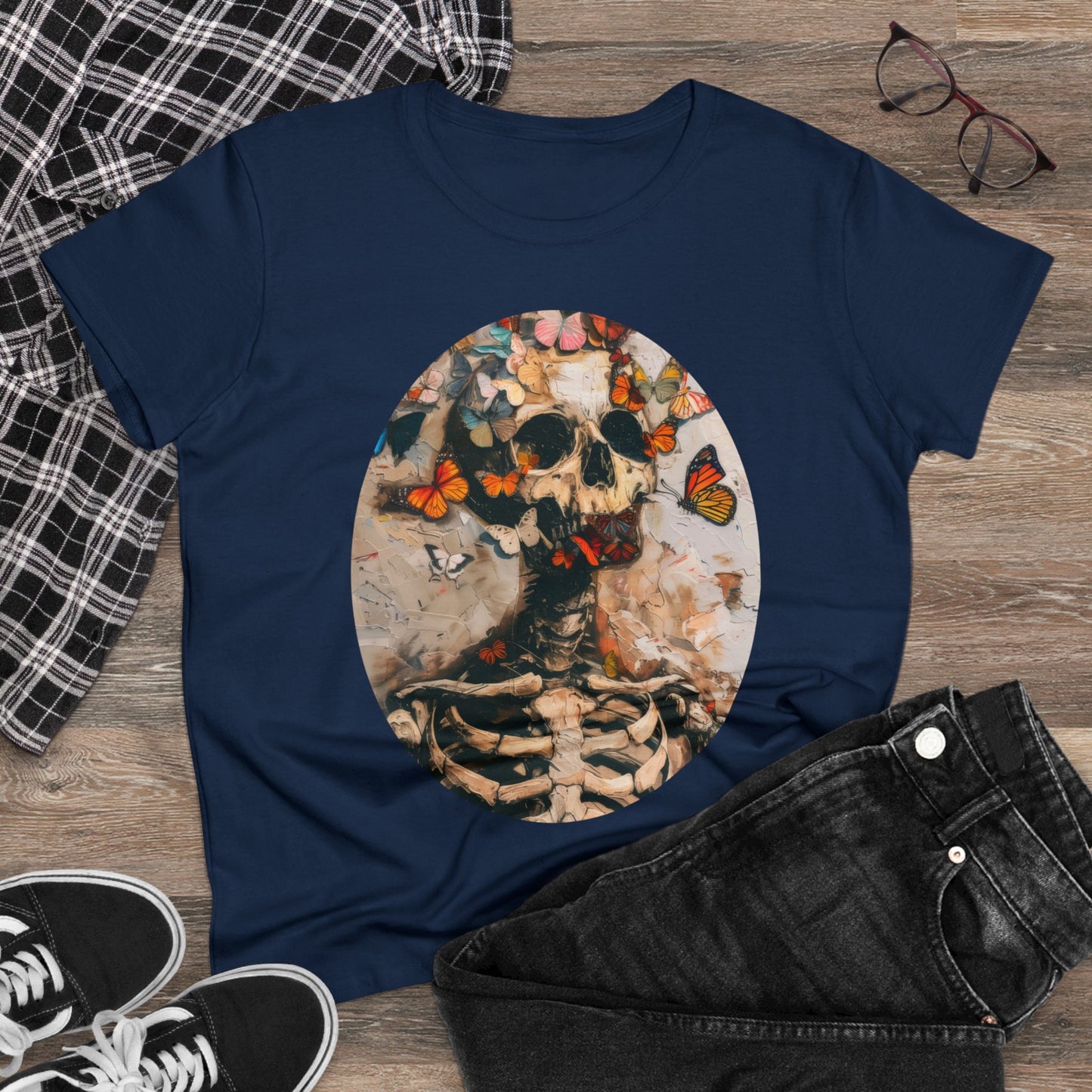 Skeleton and Butterflies - Women's Midweight Cotton Tee