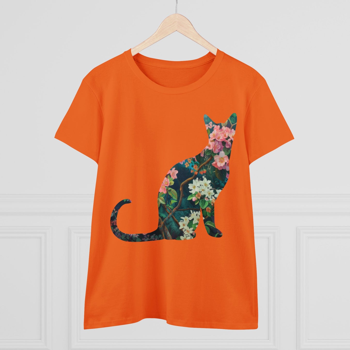 Flowery Cat - Women's Midweight Cotton Tee