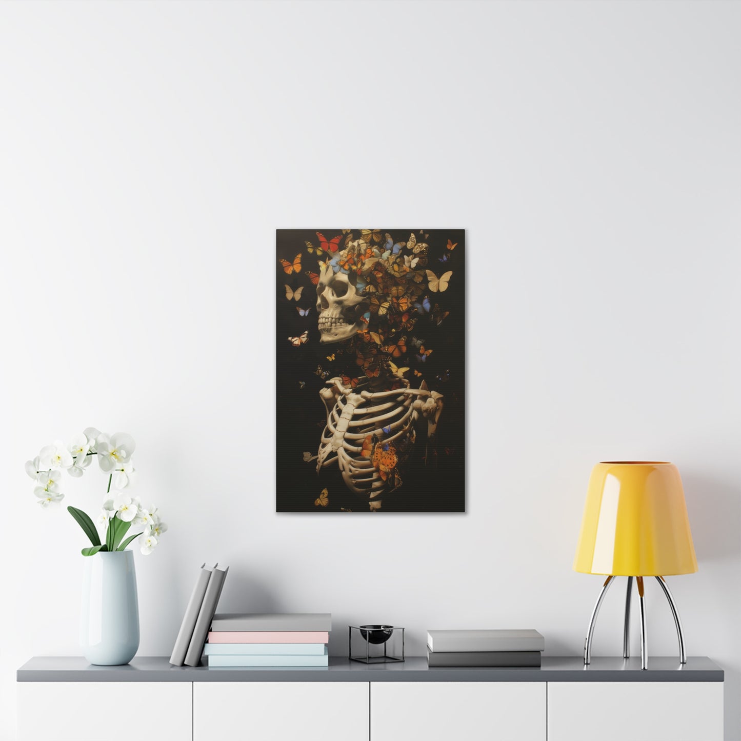 Skeleton and Butterflies - Canvas Stretched, 0.75"